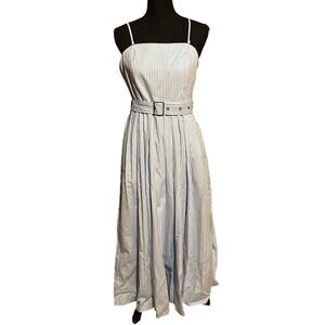 A New Day White Light Blue Pinstripe Long Belted Maxi Dress Women's 10